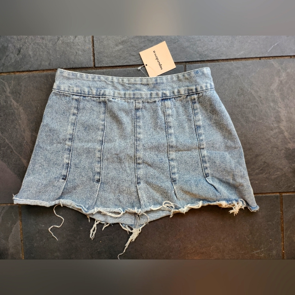 Superdown Revolve Mini Denim Raw Hem Skirt
